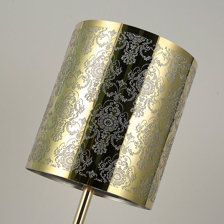 Modern Transitional Metal Stainless Steel &amp; Acrylic Pillar With Forest Roman Pattern 1-Light LED Table Lamp For Bedroom &amp; Study