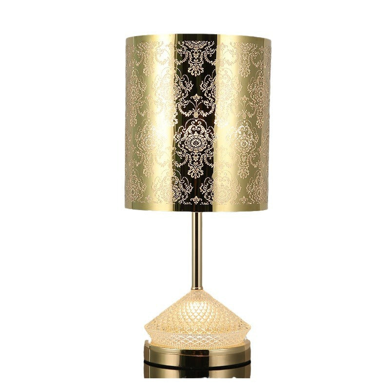 Modern Transitional Metal Stainless Steel & Acrylic Pillar With Forest Roman Pattern 1-Light LED Table Lamp For Bedroom & Study