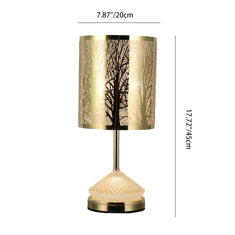 Modern Transitional Metal Stainless Steel &amp; Acrylic Pillar With Forest Roman Pattern 1-Light LED Table Lamp For Bedroom &amp; Study