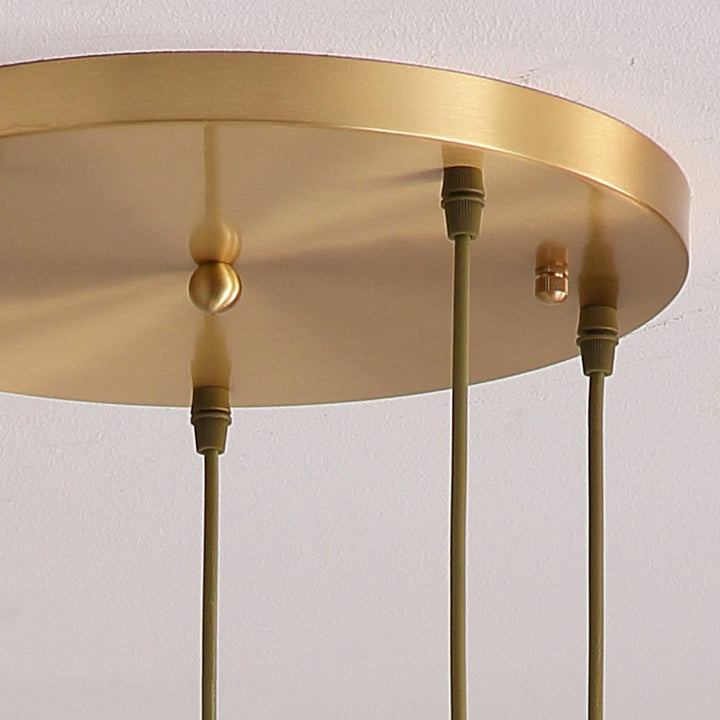 Traditional Chinese Brass Glass &amp; Wood Cylindrical Wavy Edge Fixture 1/3/5-Light Pendant Light For Dining Room &amp; Living Room
