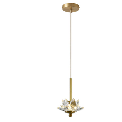 Contemporary Luxury Crystal & Brass Lotus LED Pendant Light For Bedside