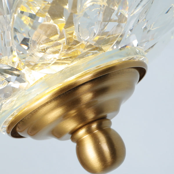 Contemporary Luxury Crystal & Brass Lotus LED Pendant Light For Bedside