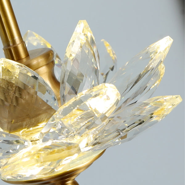 Contemporary Luxury Crystal & Brass Lotus LED Pendant Light For Bedside
