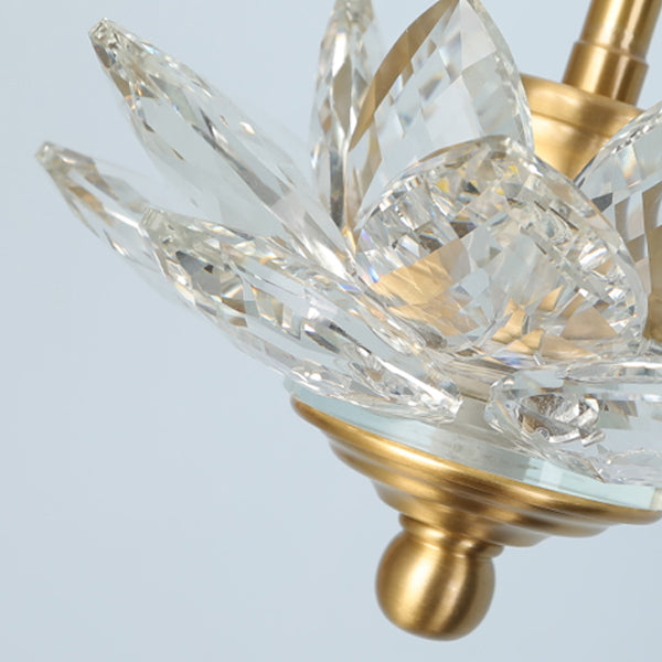 Contemporary Luxury Crystal & Brass Lotus LED Pendant Light For Bedside