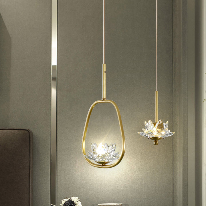 Lustre LED en cristal et laiton Lotus de luxe contemporain pour chevet 