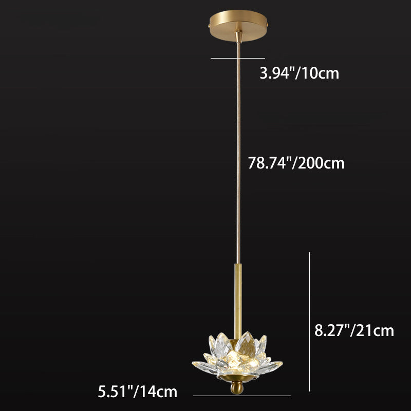 Contemporary Luxury Crystal & Brass Lotus LED Pendant Light For Bedside