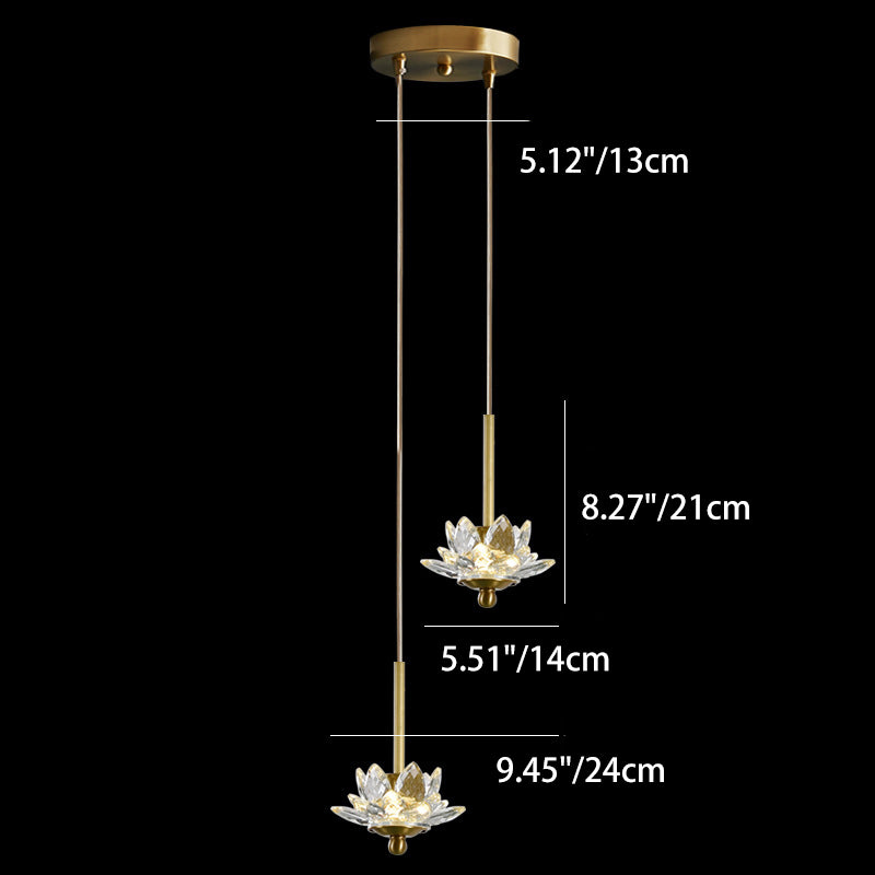 Contemporary Luxury Crystal & Brass Lotus LED Pendant Light For Bedside