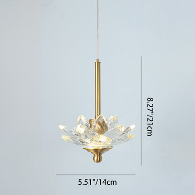 Contemporary Luxury Crystal & Brass Lotus LED Pendant Light For Bedside