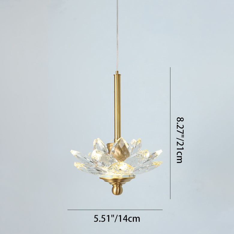 Contemporary Luxury Crystal & Brass Lotus LED Pendant Light For Bedside