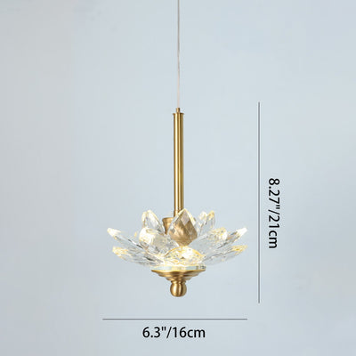 Contemporary Luxury Crystal & Brass Lotus LED Pendant Light For Bedside