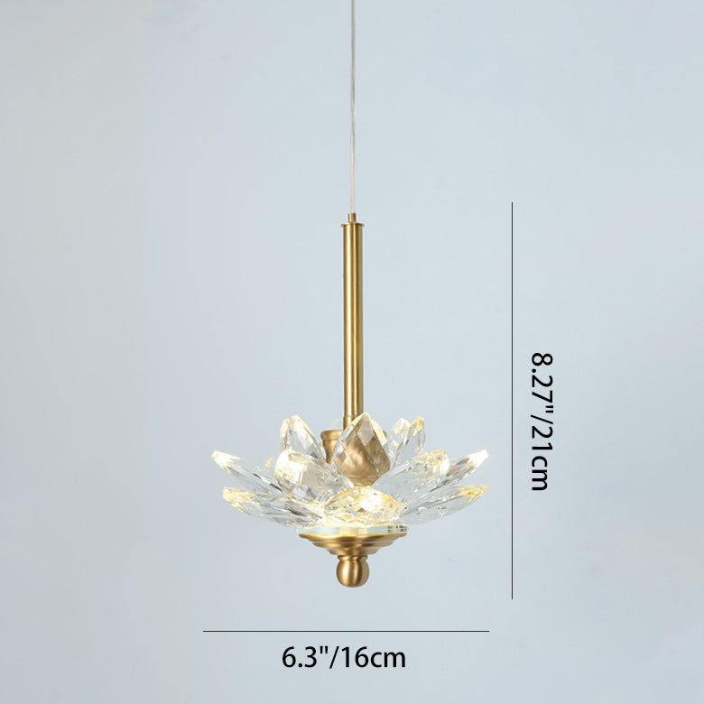 Contemporary Luxury Crystal & Brass Lotus LED Pendant Light For Bedside