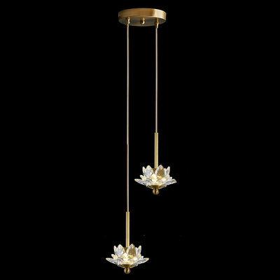 Contemporary Luxury Crystal & Brass Lotus LED Pendant Light For Bedside