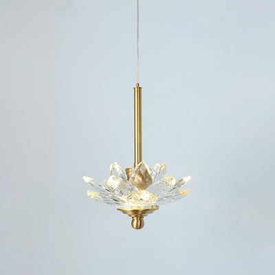 Contemporary Luxury Crystal & Brass Lotus LED Pendant Light For Bedside