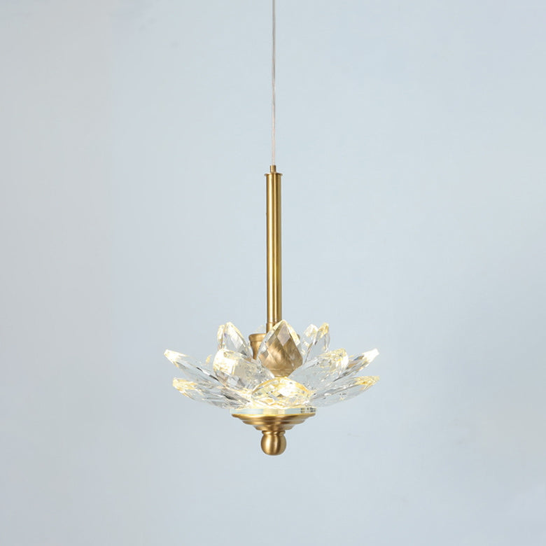 Contemporary Luxury Crystal & Brass Lotus LED Pendant Light For Bedside