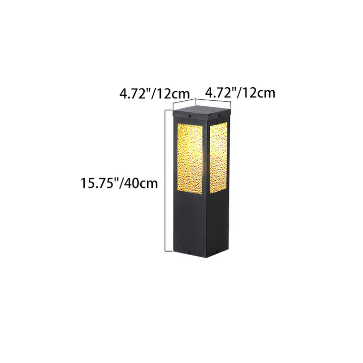 Modern Minimalist Waterproof Metal &amp; Glass Diamond-Textured Pillar 1-Light Outdoor Light For Garden &amp; Outdoor Patio