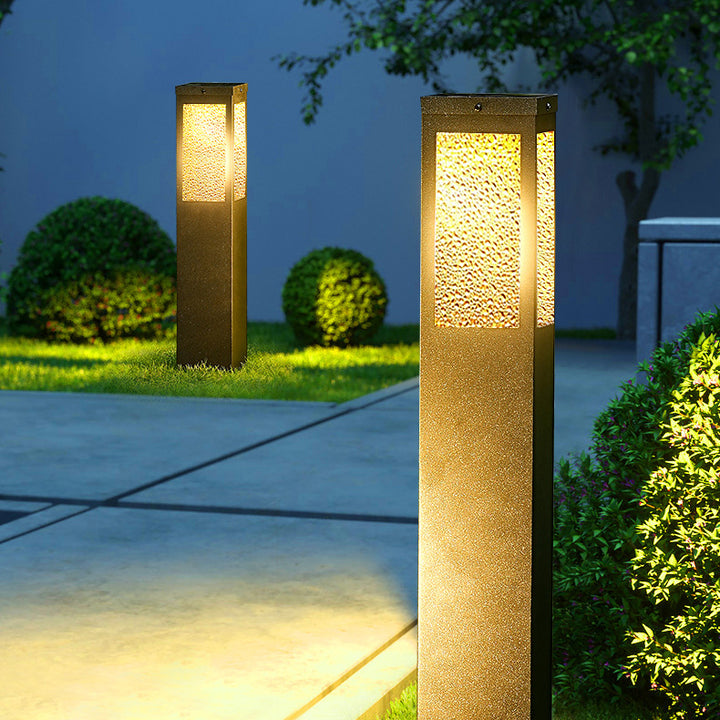 Modern Minimalist Waterproof Metal &amp; Glass Diamond-Textured Pillar 1-Light Outdoor Light For Garden &amp; Outdoor Patio