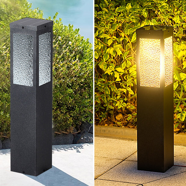 Modern Minimalist Waterproof Metal &amp; Glass Diamond-Textured Pillar 1-Light Outdoor Light For Garden &amp; Outdoor Patio