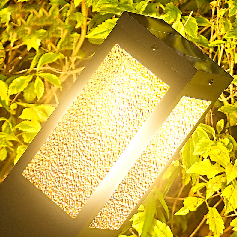 Modern Minimalist Waterproof Metal &amp; Glass Diamond-Textured Pillar 1-Light Outdoor Light For Garden &amp; Outdoor Patio
