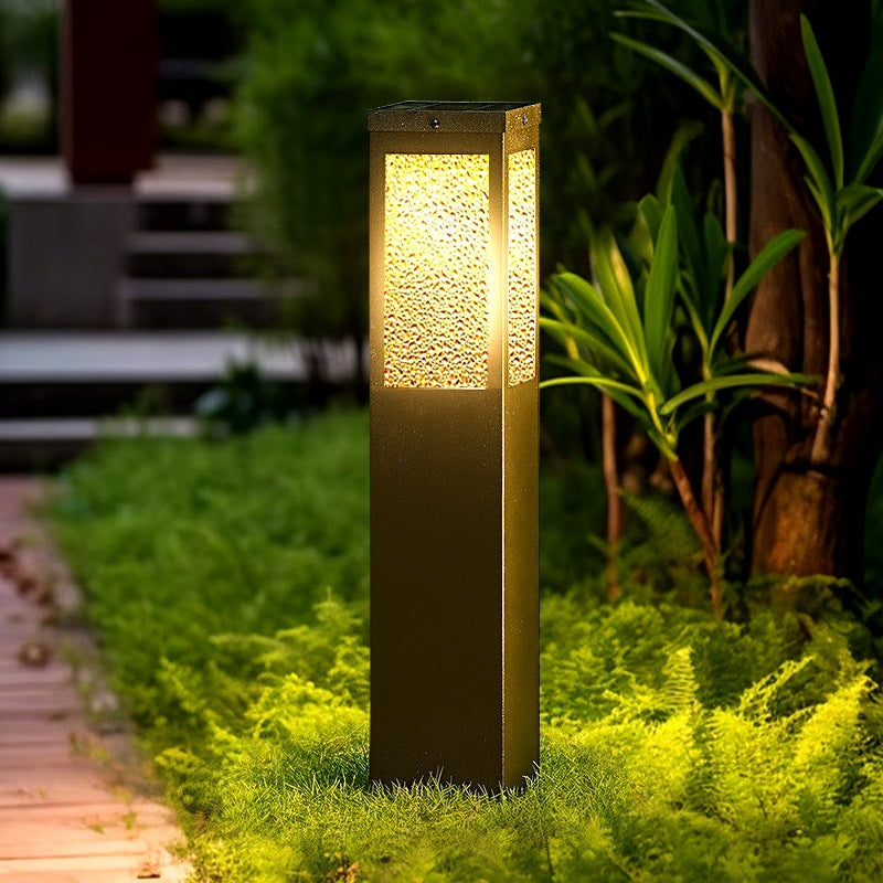 Modern Minimalist Waterproof Metal &amp; Glass Diamond-Textured Pillar 1-Light Outdoor Light For Garden &amp; Outdoor Patio