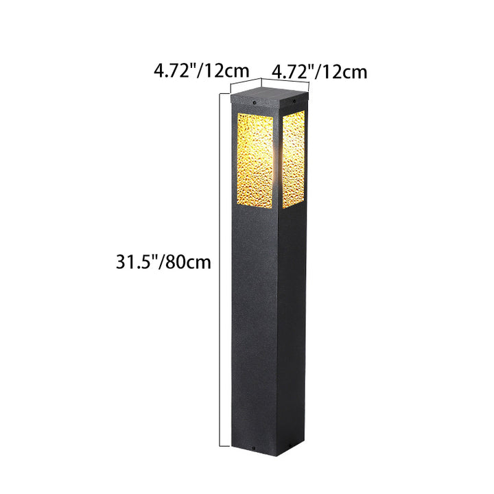 Modern Minimalist Waterproof Metal &amp; Glass Diamond-Textured Pillar 1-Light Outdoor Light For Garden &amp; Outdoor Patio