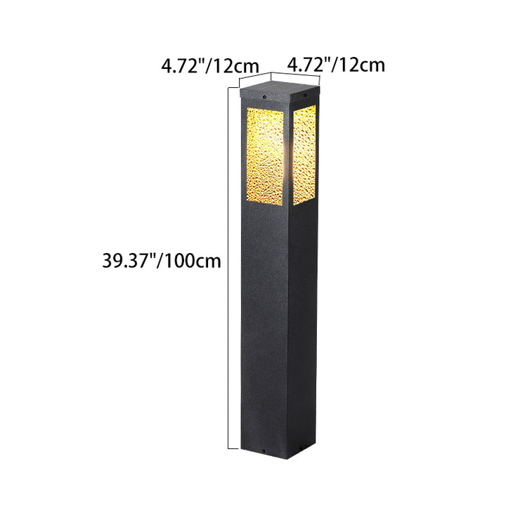 Modern Minimalist Waterproof Metal &amp; Glass Diamond-Textured Pillar 1-Light Outdoor Light For Garden &amp; Outdoor Patio