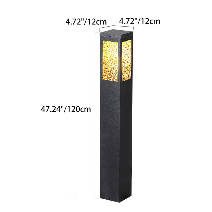 Modern Minimalist Waterproof Metal &amp; Glass Diamond-Textured Pillar 1-Light Outdoor Light For Garden &amp; Outdoor Patio