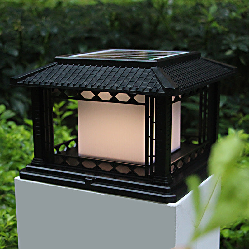 Éclairage paysager LED de pavillon cubique en ABS PC solaire étanche traditionnel chinois pour jardin et patio extérieur 