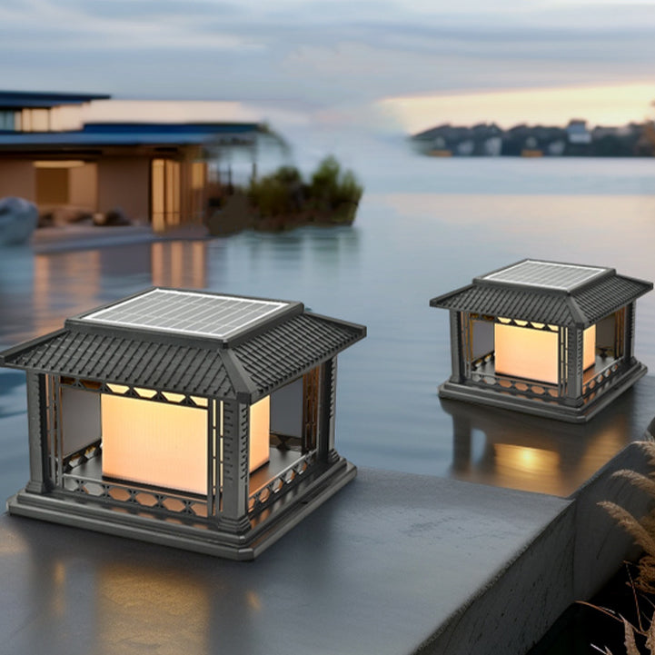 Éclairage paysager LED de pavillon cubique en ABS PC solaire étanche traditionnel chinois pour jardin et patio extérieur 