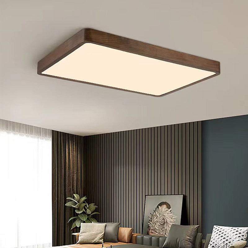 Traditionelle chinesische Walnuss- und Acryl-Quadrat- und Rechteck-LED-Deckenleuchte für Wohnzimmer und Schlafzimmer 
