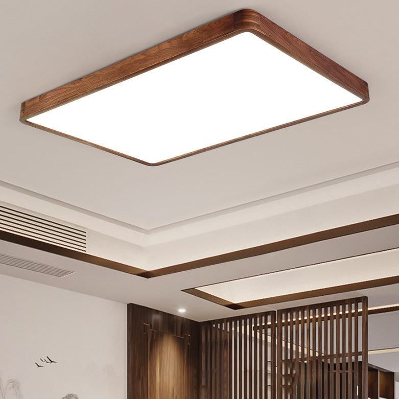 Traditionelle chinesische Walnuss- und Acryl-Quadrat- und Rechteck-LED-Deckenleuchte für Wohnzimmer und Schlafzimmer 