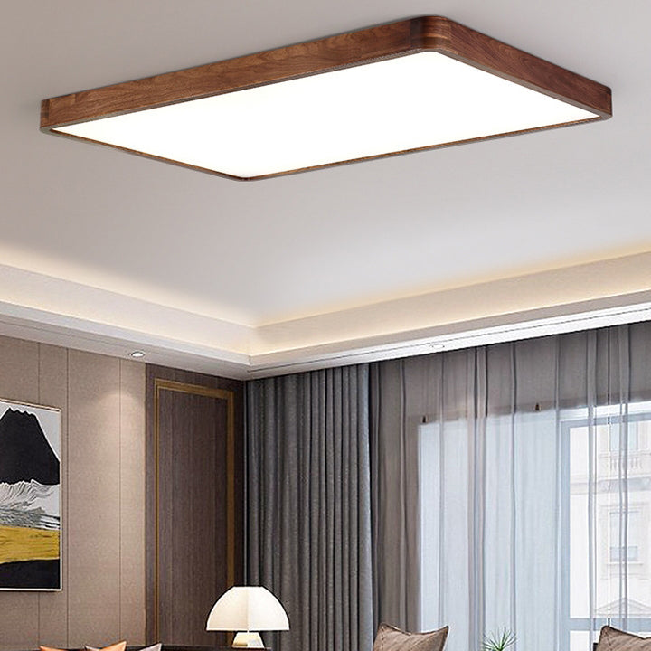 Traditionelle chinesische Walnuss- und Acryl-Quadrat- und Rechteck-LED-Deckenleuchte für Wohnzimmer und Schlafzimmer 