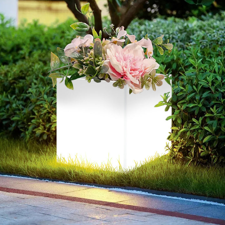 Modern Art Deco Solar Waterproof PE Square Planter LED Outdoor Light Landscape Lighting For Garden &amp; Outdoor Patio