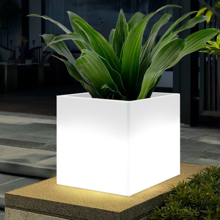 Modern Art Deco Solar Waterproof PE Square Planter LED Outdoor Light Landscape Lighting For Garden &amp; Outdoor Patio