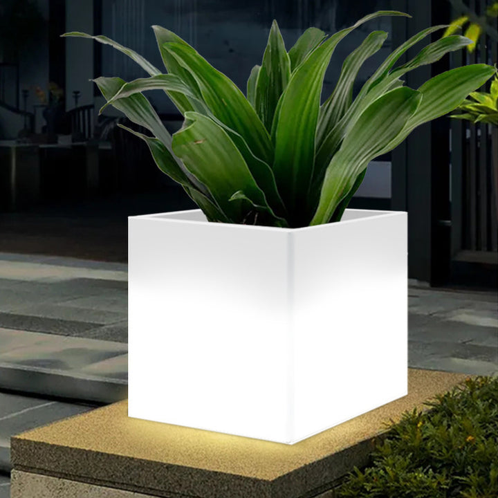 Modern Art Deco Solar Waterproof PE Square Planter LED Outdoor Light Landscape Lighting For Garden &amp; Outdoor Patio