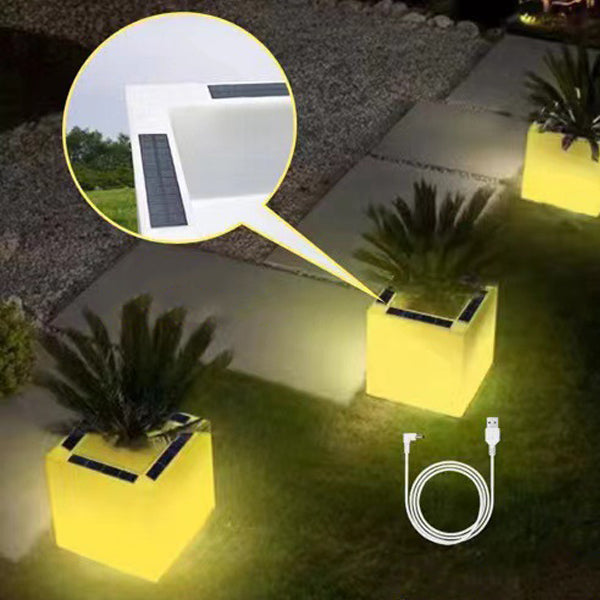 Modern Art Deco Solar Waterproof PE Square Planter LED Outdoor Light Landscape Lighting For Garden &amp; Outdoor Patio
