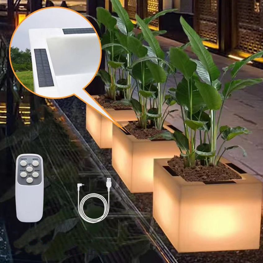 Modern Art Deco Solar Waterproof PE Square Planter LED Outdoor Light Landscape Lighting For Garden &amp; Outdoor Patio