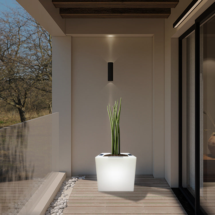 Modern Art Deco Solar Waterproof PE Square Planter LED Outdoor Light Landscape Lighting For Garden &amp; Outdoor Patio