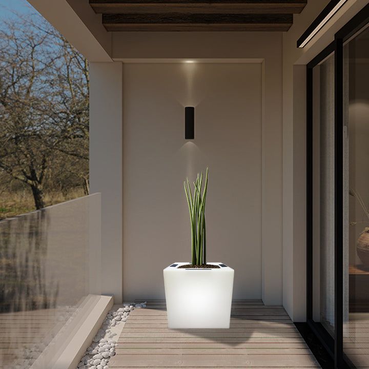 Modern Art Deco Solar Waterproof PE Square Planter LED Outdoor Light Landscape Lighting For Garden &amp; Outdoor Patio