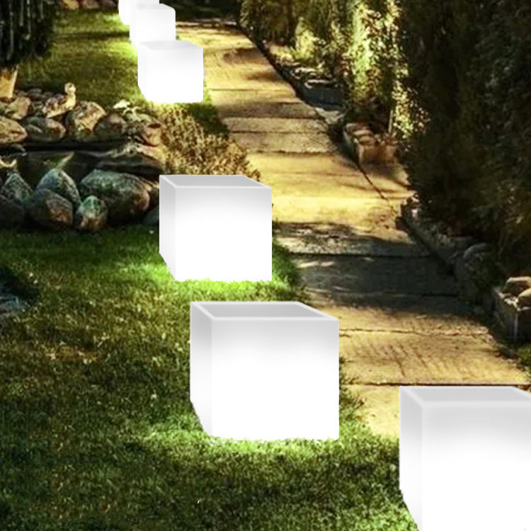 Modern Art Deco Solar Waterproof PE Square Planter LED Outdoor Light Landscape Lighting For Garden & Outdoor Patio