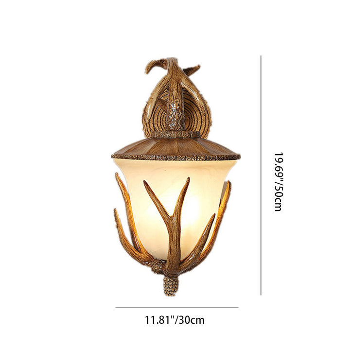 Traditional Rustic Resin Glass Hand-Carved Antler Lantern 3-Light Wall Sconce Lamp For Hallway And Dining Room
