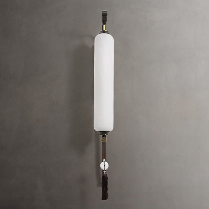 Traditional Chinese Brass Glass Jade Tassel Decoration Column LED Wall Sconce Lamp For Bedside And Living Room