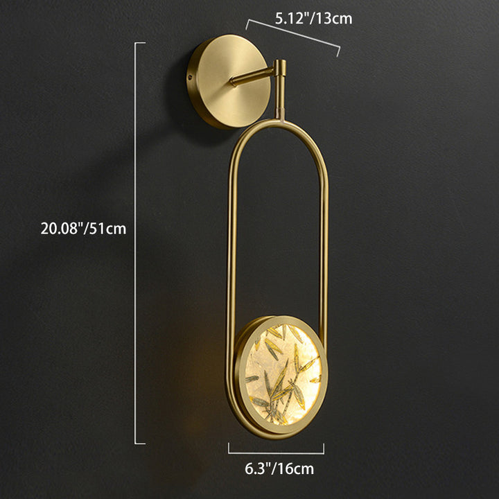 Applique murale LED en laiton chinois traditionnel en aluminium avec verre ovale et feuille de bambou pour chevet 