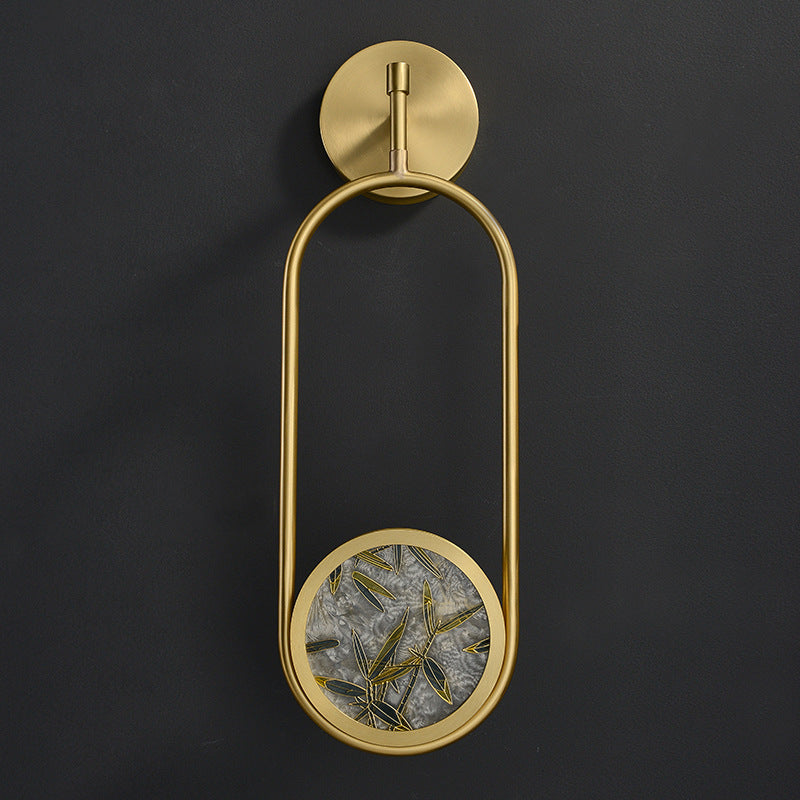 Applique murale LED en laiton chinois traditionnel en aluminium avec verre ovale et feuille de bambou pour chevet 