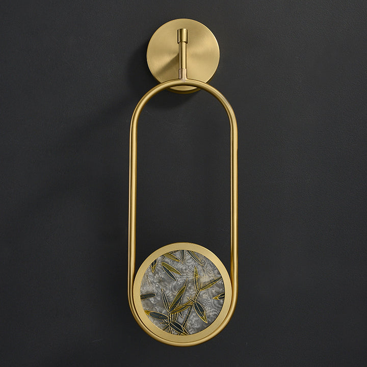 Applique murale LED en laiton chinois traditionnel en aluminium avec verre ovale et feuille de bambou pour chevet 