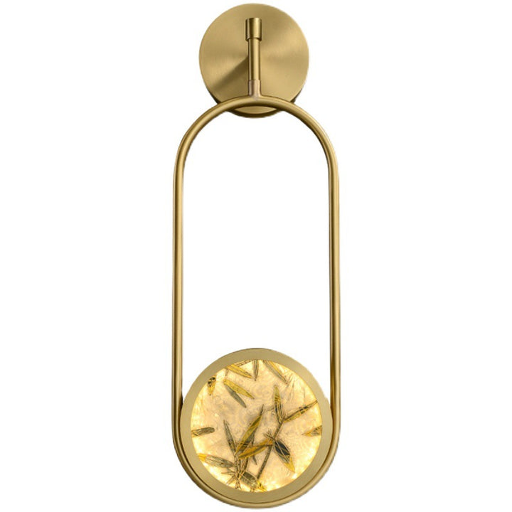 Applique murale LED en laiton chinois traditionnel en aluminium avec verre ovale et feuille de bambou pour chevet 