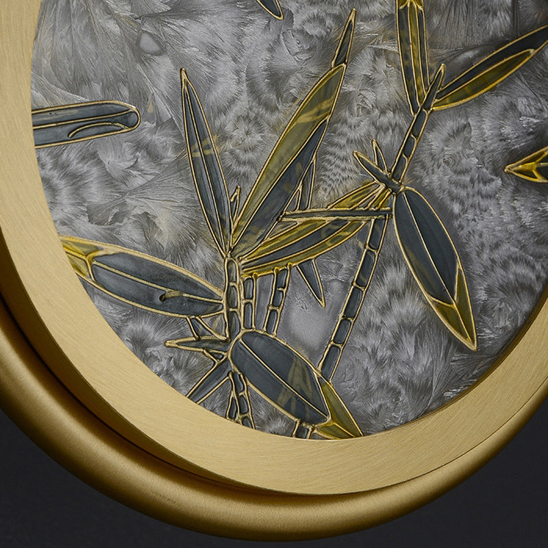 Applique murale LED en laiton chinois traditionnel en aluminium avec verre ovale et feuille de bambou pour chevet 