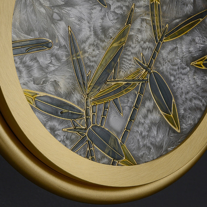 Applique murale LED en laiton chinois traditionnel en aluminium avec verre ovale et feuille de bambou pour chevet 
