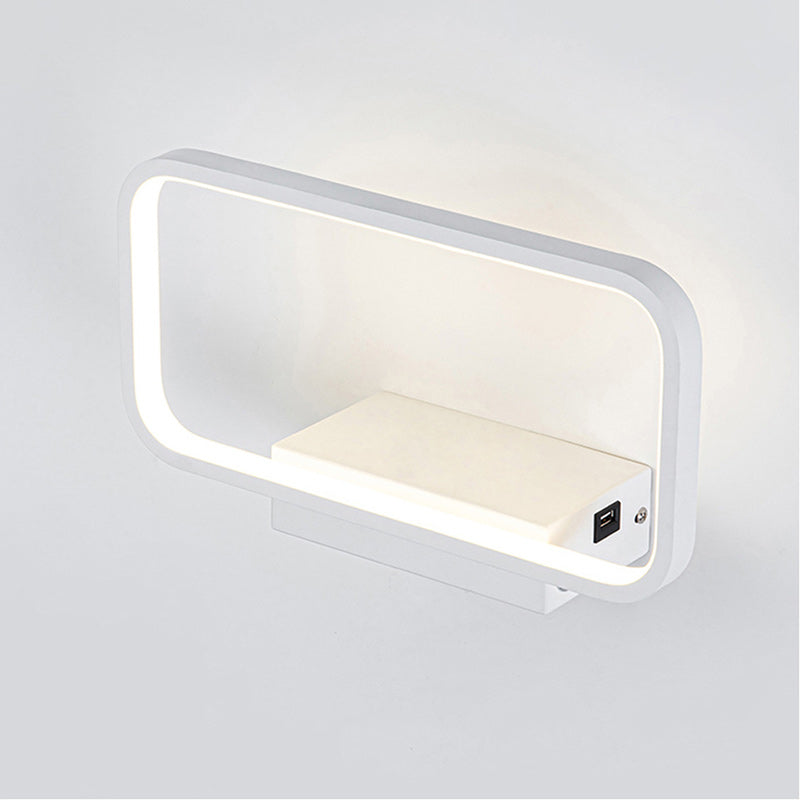 Applique murale LED de chevet moderne minimaliste en fer aluminium résine rectangulaire avec chargeur sans fil pour téléphone 