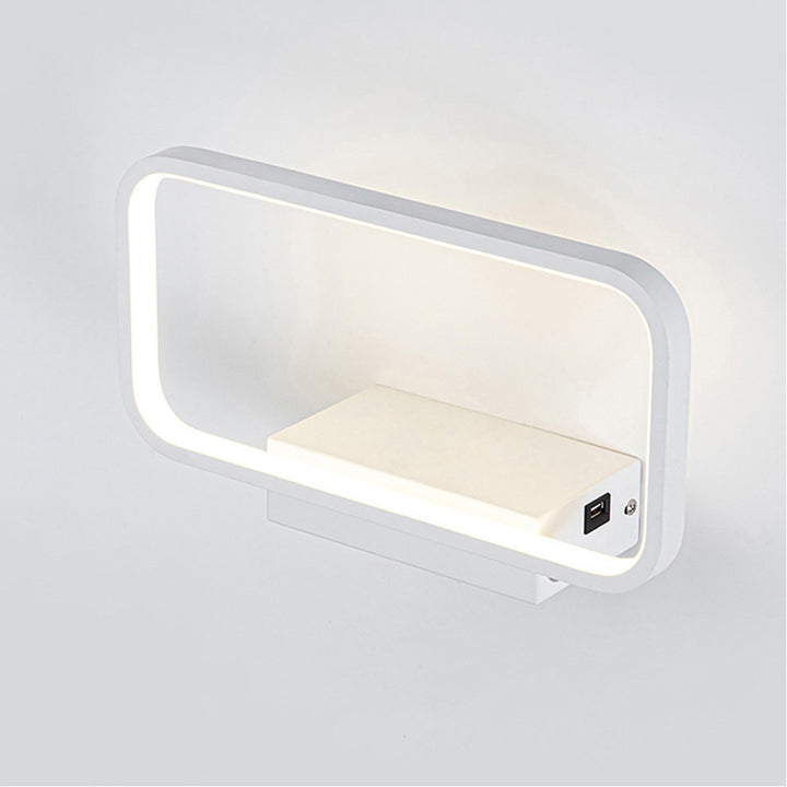 Applique murale LED de chevet moderne minimaliste en fer aluminium résine rectangulaire avec chargeur sans fil pour téléphone 