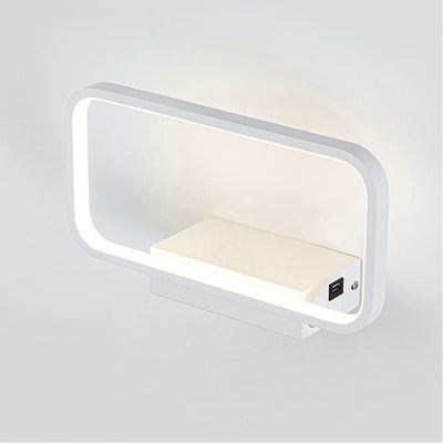 Moderne minimalistische Wandlampe aus Eisen, Aluminium und Harz mit rechteckiger Form und kabelloser Telefonladefunktion für das LED-Bett 